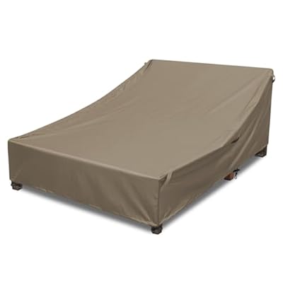 Double Chaise Lounge Cover Outdoor 100% Waterproof Weather-resistant Polyester Fabric Patio Double Wide Lounge Chair Covers All-season Weatherproof Protection Cover for Outdoors Furniture, Camel