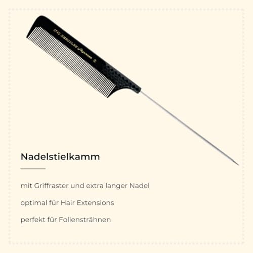 Foto von HERCULES SÄGEMANN - Nadelstielkamm | Ergonomisch gestalteter Kamm mit integrierter Stahlnadel für präzises Abteilen und exaktes Formen der Haare. | Farbe: Schwarz | Größe: 9,5 Zoll