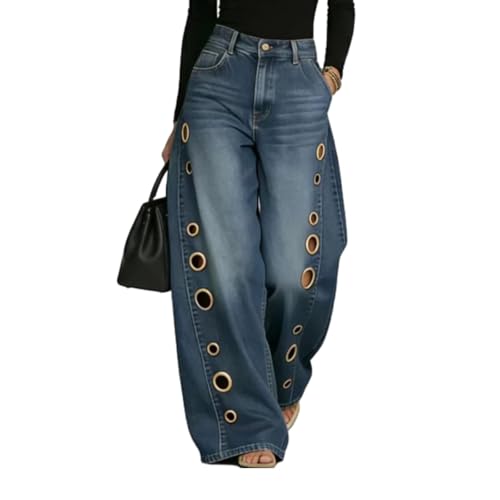 Jean large taille haute femme pantalon baggy creux délavé