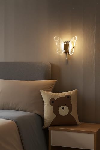 Image of FILLISKA Luxurious Acrylic Crystal Wall Lamp with Adjustable Colour Changing Function, Elegant Finish (FrenchGold Butterfly-321)(1 Year Warranty)