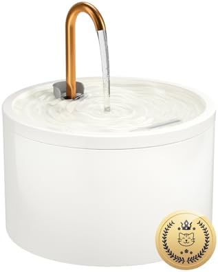 MISFANS Katzenbrunnen Keramik, 2.1L Trinkbrunnen für Katze, Weiß | Kupferrohr, Leiser Wasserspender für Haustiere, 3-fach Filter, Einfache Reinigung, Elegantes, sanfter Wasserfluss
