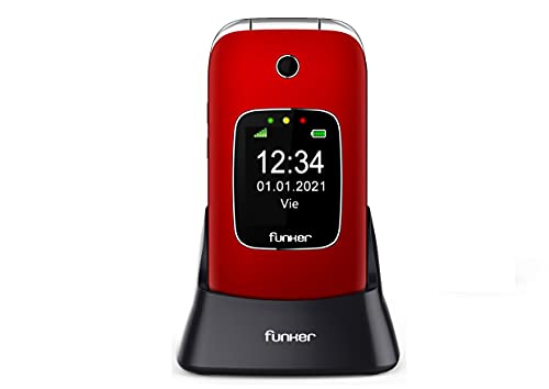 Telefono-Movil-Funker-C85-Easy-Comfort-Rojo-con-Tapa-para-Personas-Mayores-con-boton-SOS-y-Base-cargadora