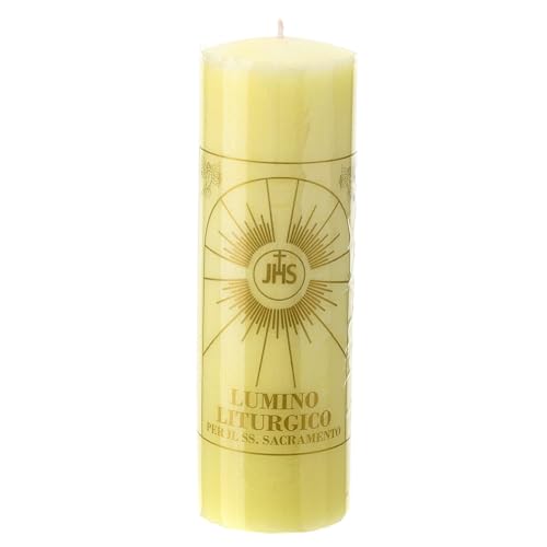 Blessed Sacrament Candle, Yellow Wax, JHS, 7 cm of Diameter