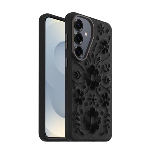 Image of OtterBox Samsung Galaxy S26+ Symmetry Series Cactus Leather Case - Ink Blossom (Black), Slim, Premium, Protective Samsung Galaxy Phone Case