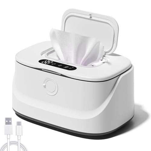 Angju Baby Wipe Warmer Larger Capacity Wipe Dispenser with 3 Temperature & 3 Warm Night Ligh Fast Heating Temperature Display Portable USB Wipe Warmer for Car Home Car & Travel