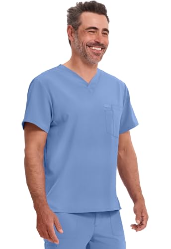 Image of Dickies EDS Essentials Scrubs for Men V-Neck 360 Stretch Medical Scrub Top | Relaxed Fit, 2 Pocket Design, 360 Stretch, Moisture Wicking Fabric, Durable Construction, Side Vents, Easy Care