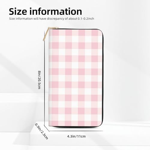 Leather Thin Slim Wallets for Women & Men - Pink Checkboard A Print Card Wallet Holder with Zipper2