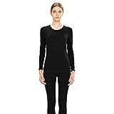 FUNSEED Damen Thermounterwäsche Set Baumwolle Rundhals Langarm Base Layers Set, Schwarz, Large
