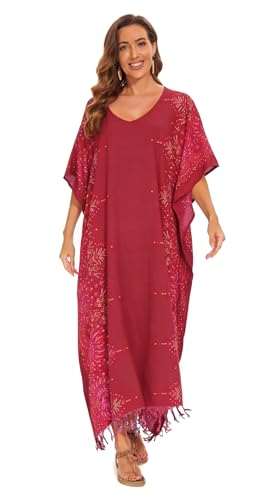 Image of Beautybatik Boho Flora Printed Women Plus Size Kaftan Kimono Loungewear Maxi Long Dress Size XL to 4X