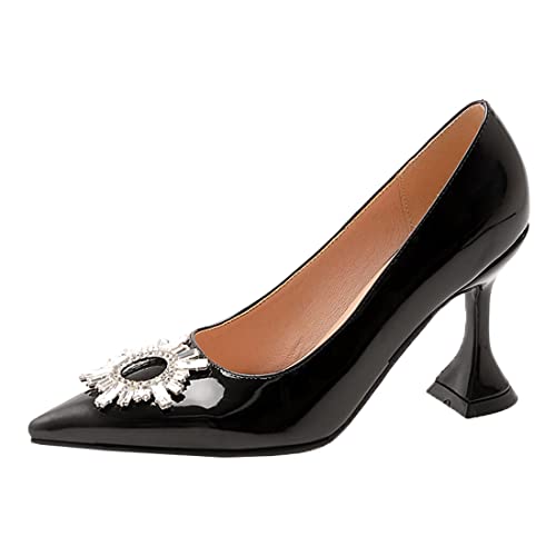 VOKLIN Women's Fashion Rhinestone Kitten Heels Dress Pumps Pointed Toe Slip On Wedding Party Pump Shoes - Main Image