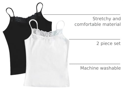 Image of Milumia Girl's 2 Pieces Rib Knit Camisoles Lace Spaghetti Strap Cami Tank Tops