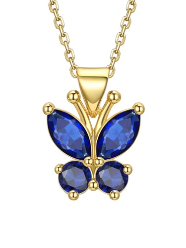 Bestyle Gold Butterfly Necklaces for Women Blue Sapphire Necklace September Birthstone Pendant-Womens Hypoallergic Necklaces Simple Dainty Cute Butterfly Jewelry