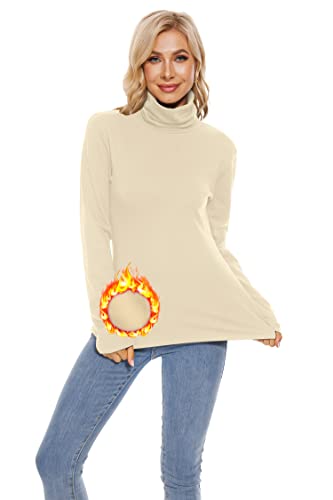 Image of TAIPOVE Cotton Fleece Lined Turtleneck Top for Women Long Sleeve Mock Turtle Neck Lightweight Sweater Thermal Underwear Shirt