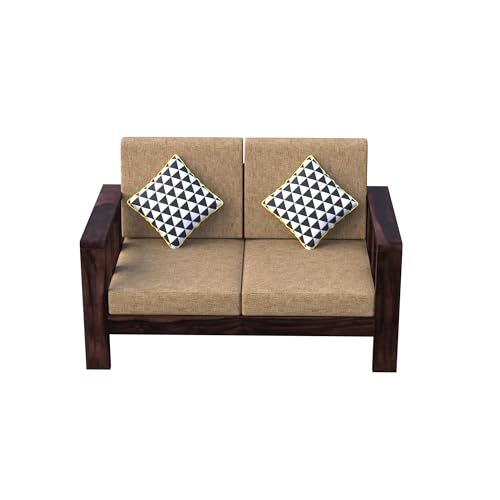 Image of Krishna Wood Decor Sheesham Wood 5 Seater Sofa Set for Living Room Home Office Solid Wood Sofa Set Furniture Wooden Five Seater Sofa Set | 3+2 with Coffee Table | Finish :- (Dark Walnut & Beige)