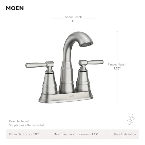 Image of Moen Halle Chrome Two-Handle Centerset Bathroom Sink Faucet with Drain Assembly, 84971C