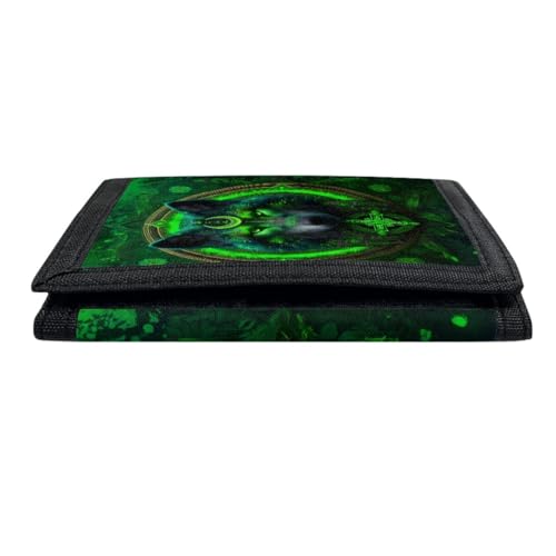 Kids Stylish Prints Trifold Wallet Teens Boys Girls Coin Case Lightweight Card Holder Moneybag Organizer,Viking Wolf Green4