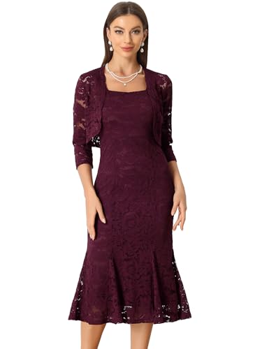 Allegra K Evening Lace Dress for Women's 2 Pieces Outfits Wedding Guest Sleeveless Dresses
