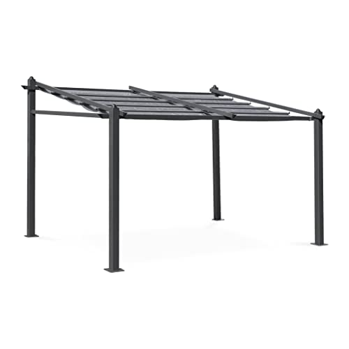 Alice's Garden - Pergola Murale en Aluminium - Murum 3x4m - Toile Grise - Tonnelle idéale pour Votre terrasse. Toit Retractable. Toile coulissante. Structure Aluminium