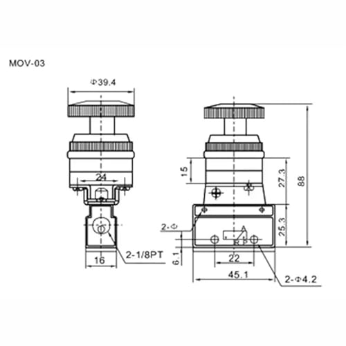 Válvula mecánica MOV-03 G1/8 de 3 vías con botón de seta roja 6
