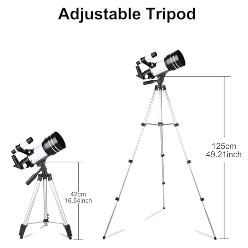 Misilmp Teleskop für Kinder & Anfänger, 70mm Aperture 300mm Refraktor Teleskope Einsteiger, mit Ausziehbarem Stativ, Okulare, Sucherfernrohr, Mondfilter Astronomie Erwachsene Telescope (Weiß)