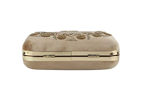 Image of umera golden clutch for womens neck work full of embroidery for girls, Women's Beautiful Bling Bag | Evening Bag, Bridal Purse & Party Handbag | Wedding & Special Occasion Clutch