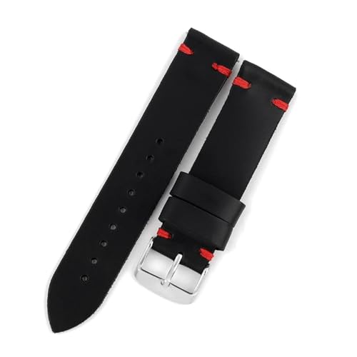 [KKTHRFFKK] Genuine Leather Strap Watch Accessories Handmade Stitched Watchbands 18mm 20mm 22mm Coffee Black Bracelets Band(Blac