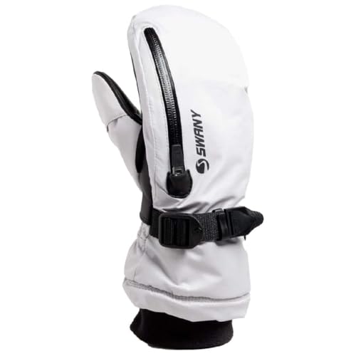 Swany Men's Arctic Touch-Screen Compatible Insulated Warm Durable Leather Winter Mittens with Quick Release Strap, White, Small