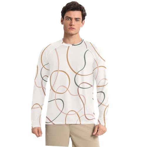 Stripes Circles Men's Rash Guard Shirts Loose Type Comfort Men's Sun Shirt Long Sleeve Summer