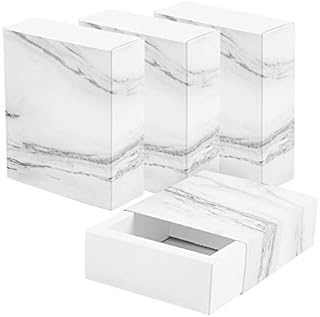 BENECREAT 16 Pack Marble White Kraft Paper Drawer Box 12.4x10.7x4cm Rectangle Gift Wrapping Boxes Soap Jewelry Candy Packaging Box for Wedding Birthday Party Favors