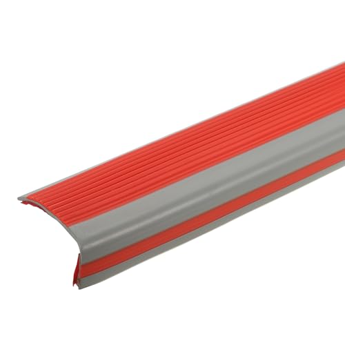 QUARKZMAN Nez de Marche de 5 Pieds, Profilé de Bord de Marche Auto-Adhésif en PVC de 2,5mm pour Protéger les Bords des Marches en Forme de L pour Escalier Intérieur et Extérieur, Rouge/Gris