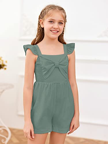 Gamisote Girls' Sleeveless Jumpsuit Ruffle Wide Leg Shorts Smocked One Piece Rompers Green #TOP2