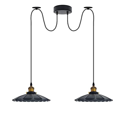 DC VOLTAGE 2-flammige Deckenpendelleuchte, Spinnenlicht, Metallschirm, verstellbares 195 cm langes Kabel, Vintage Edison 60 W E27-Glühbirnensockel (Black Umbrella) DC VOLTAGE 2-flammige Deckenpendelleuchte, Spinnenlicht, Metallschirm, verstellbares 195 cm langes Kabel, Vintage Edison 60 W E27-Glühbirnensockel (Black Umbrella)