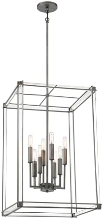 Minka Lavery 3857-756 Langen Square Pendant, 8-Light, 480 Total Watts, 18-in H x 39-in W, Antique Nickel