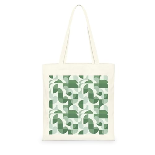 Genérico Bolsa Tote Bag 35X38Cm Geometría Verde Bolsa Tela Para Pintar Estampada Bolsas De Con Algodon Asas Blanca Por Niñas Y Mujeres Lienzo Bolsas Eco, Lavadora, Compras, Vacaciones, Trabajo