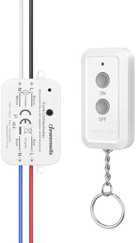 DEWENWILS Funkschalter 230 V mit Handsender, 30 m Reichweite, Weiß | Kabelloses Lichtschalter-Set, keine Verkabelung erforderlich, 1 Fernbedienung + 1 Empfänger, für Lampen, bis 23