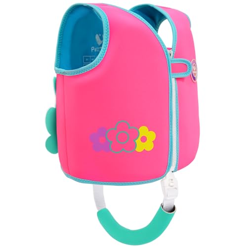 Pottwal Swim Vest for Kids - Swim Jacket for 1-2 Years (24-33LBS) - Buoyancy Aid Made of Neoprene & EPE - with Adjustable Crotch Strap Peach Red Mediu