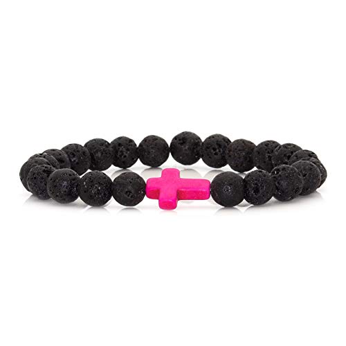Pulsera elástica de roca volcánica Xusamss con cruz religiosa para regalar en ocasiones especiales