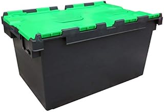 Pack of 2 - Large Plastic 80 Litre Heavy Duty Storage Boxes (71 x 46 x 36.8cm) Plastor Black and Green LC3 Crates with Attached Hinged Lids