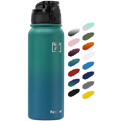 Fanhaw 20 Oz Insulated Stainless Steel Water Bottle with Chug Lid – Leak & Sweat Proof with Anti-Dust Lid (Green Blue)