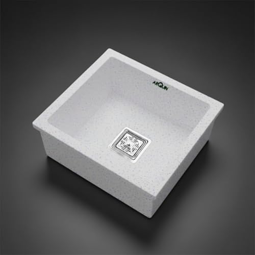 Image of ARQUIN ARQUIN Quartz Kitchen Sink 18x16x9 Inch Grey | Single Bowl Sink | Durable & Scratch-Resistant | Undermount /Topmount Including Coupling, Waste Pipe & Fruit Washing Basket