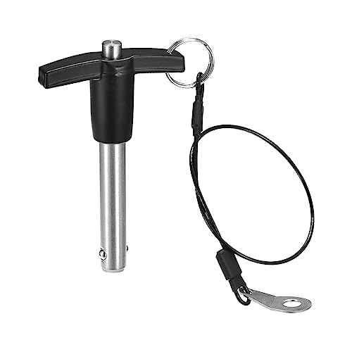 QUARKZMAN T Griff Kugelsperrbolzen 1 Stück 10mm Pin Durchm. 40mm Verwendung Länge T Griff Sicherungsstifte Edelstahl Druckschalter Schnellverschluss Stift mit Schlüsselband Kabel