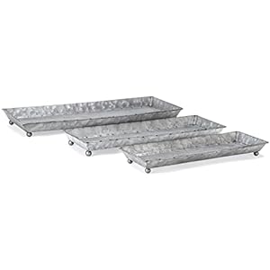 Red Co. Set of 3 Decorative 12.5” to 17.5” Rustic Galvanized Metal Trays with Distressed Finish Red Co Set of 3 Decorative 125 to 175 Rustic Galvanized Metal Trays with Distressed Finish
