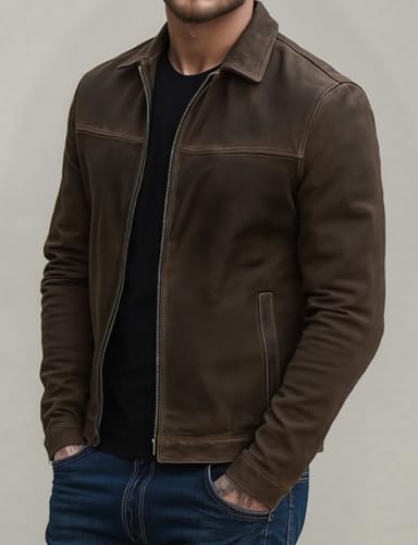 Men's Classic Biker Leather Jacket with Zippered Cuffs Slim Fit Motorcycle Jacket for Everyday Wear3