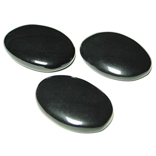 Set mit 3 natürlichen schwarzen Turmalin-Kristall-Cabochons zum Schutz vor negativer Energie und bösen Blicken, es-B0B5LQV7PV