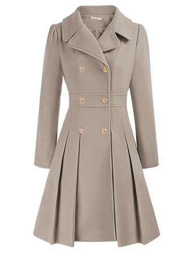 Fall Elegant Lapel Double Breasted A Line Pea Coats for Women Taupe M