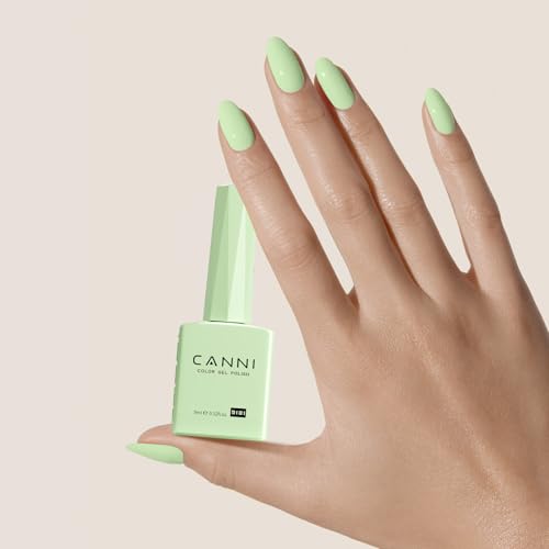 Image of CANNI Mint Green Gel Nail Polish, 1Pcs Pastel Light Green Gel Polish Lime Sage Color Soak Off U V Nail Manicure Salon DIY at Home