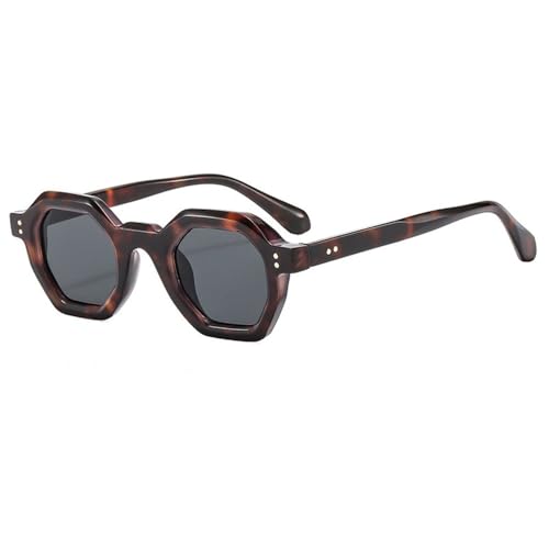 Lunettes de soleil carrées style rétro haut de gamme avec rivets et monture acétate léopard