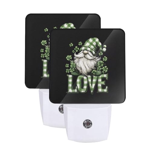 Image of Clovers with Gnome Love LED Plug-in Night Light 2-Pack, Auto Sensor Nightlights Set of 2 for Bedroom Bathroom Corridors