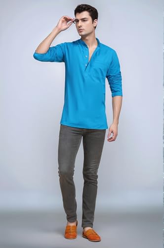 Image of SKAVIJ Men's Long Sleeve Short Tunic Ethnic Wear Cotton Kurta