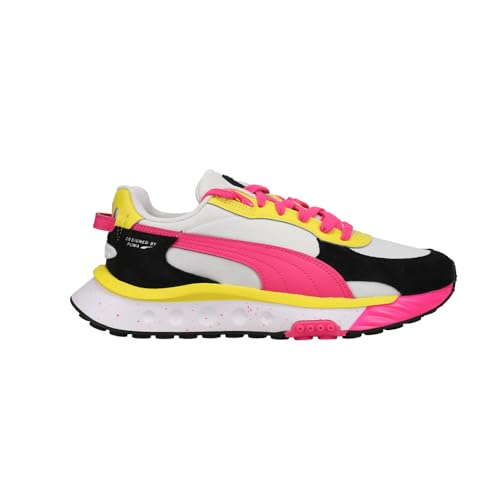 PUMA Girl's Wild Rider Rollin' (Big Kid) Puma White/Pink Glo/Blazing Yellow 5 Big Kid M